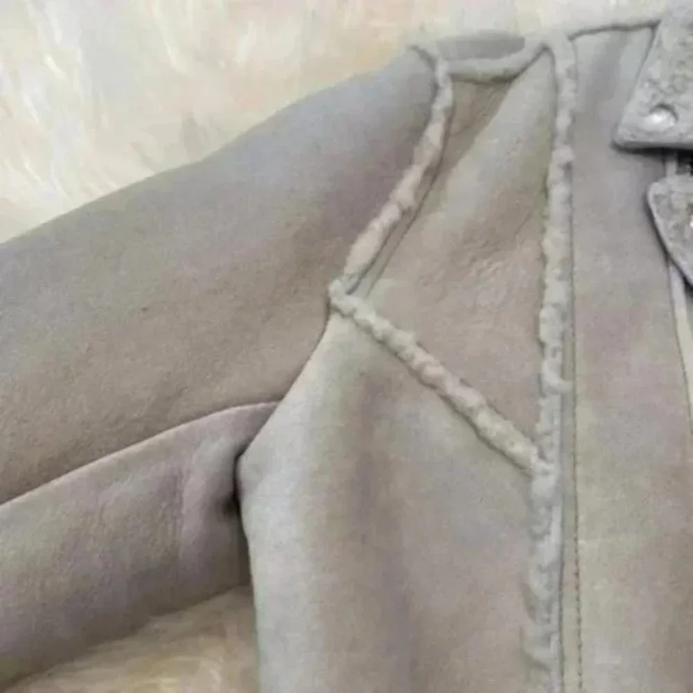 IRO Biege Synal Winter Shearling Sheepskin Moto Jacket Coat. 36 / S size - Picture 7 of 15
